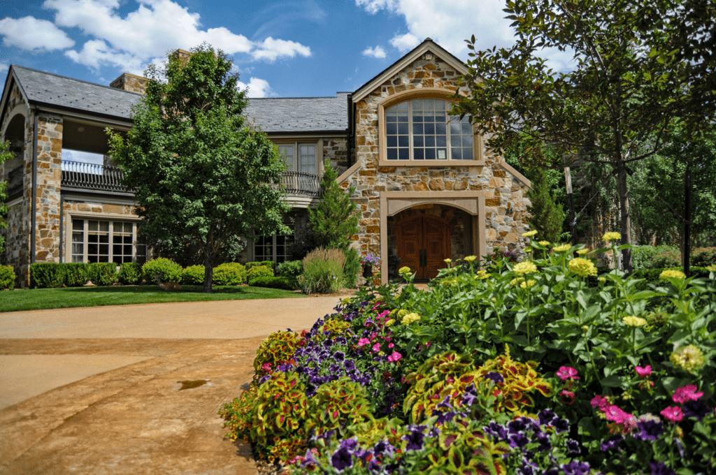 house with flowers in front