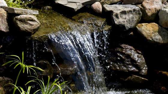 man made pond with waterfall