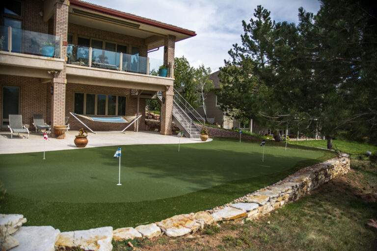 Backyard Putting Green with Retaining Wall