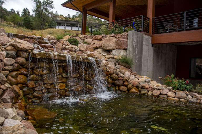 rock waterfall and pond feature