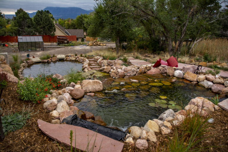 rock waterfall and pond feature
