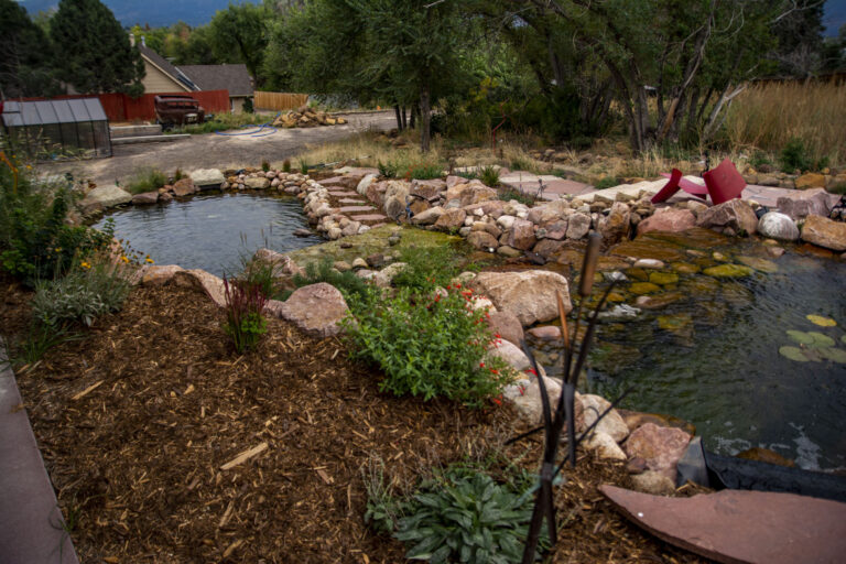 rock waterfall and pond feature