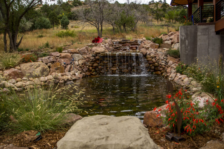 rock waterfall and pond feature