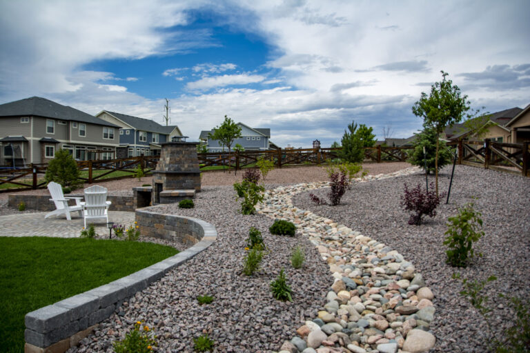 xeriscaping with outdoor fireplace