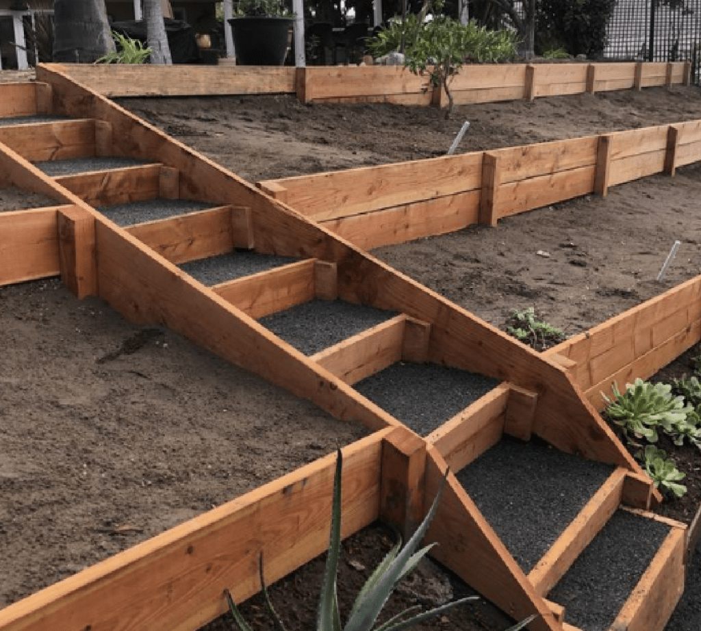 Sloped Garden bed with stairs