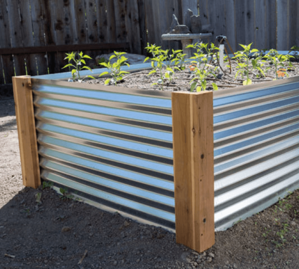 Galvanized metal and wood garden bed