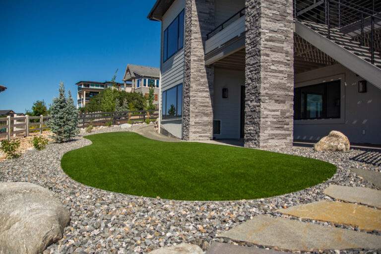 Artificial turf and flagstone