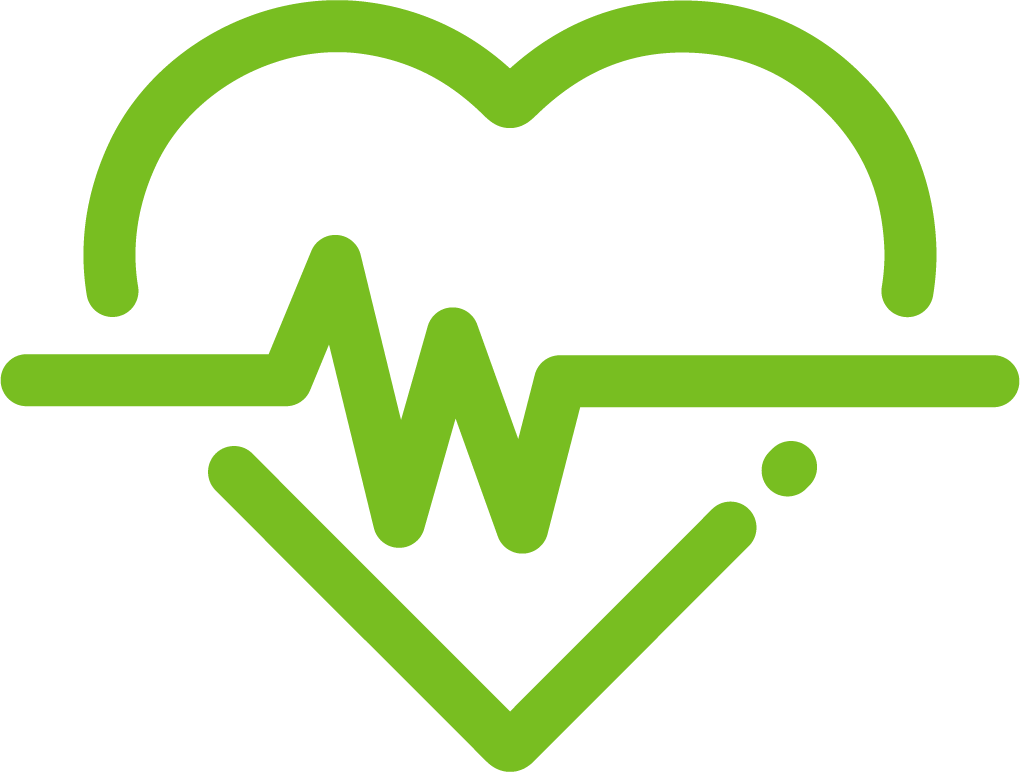 Green heart icon with ekg line through it