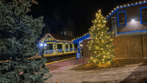 Pikes Peak Cog Railway lit with Christmas Decor by Timberline