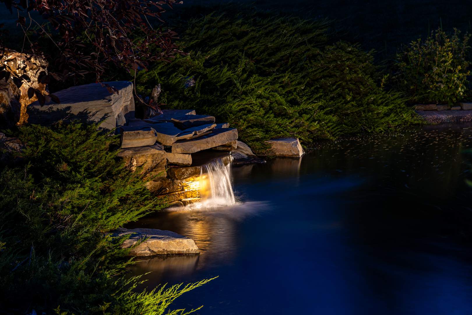 Water Features with outdoor lighting