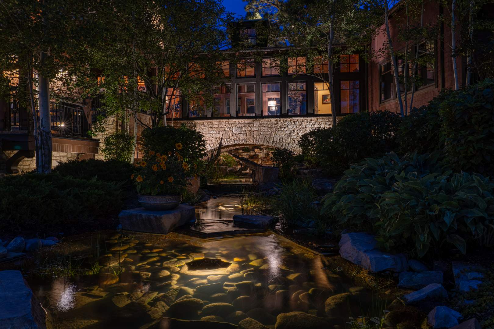 Outdoor Water Features with outdoor lighting